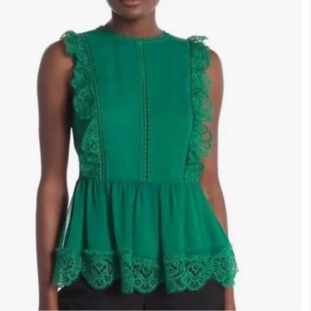 Ted Baker London Omarri Green Mixed Lace Peplum Blouse Size 0/S